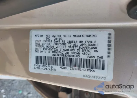 2003 Toyota Corolla Le z USA, uszkodzony, nr VIN 1NXBR38E83Z084285